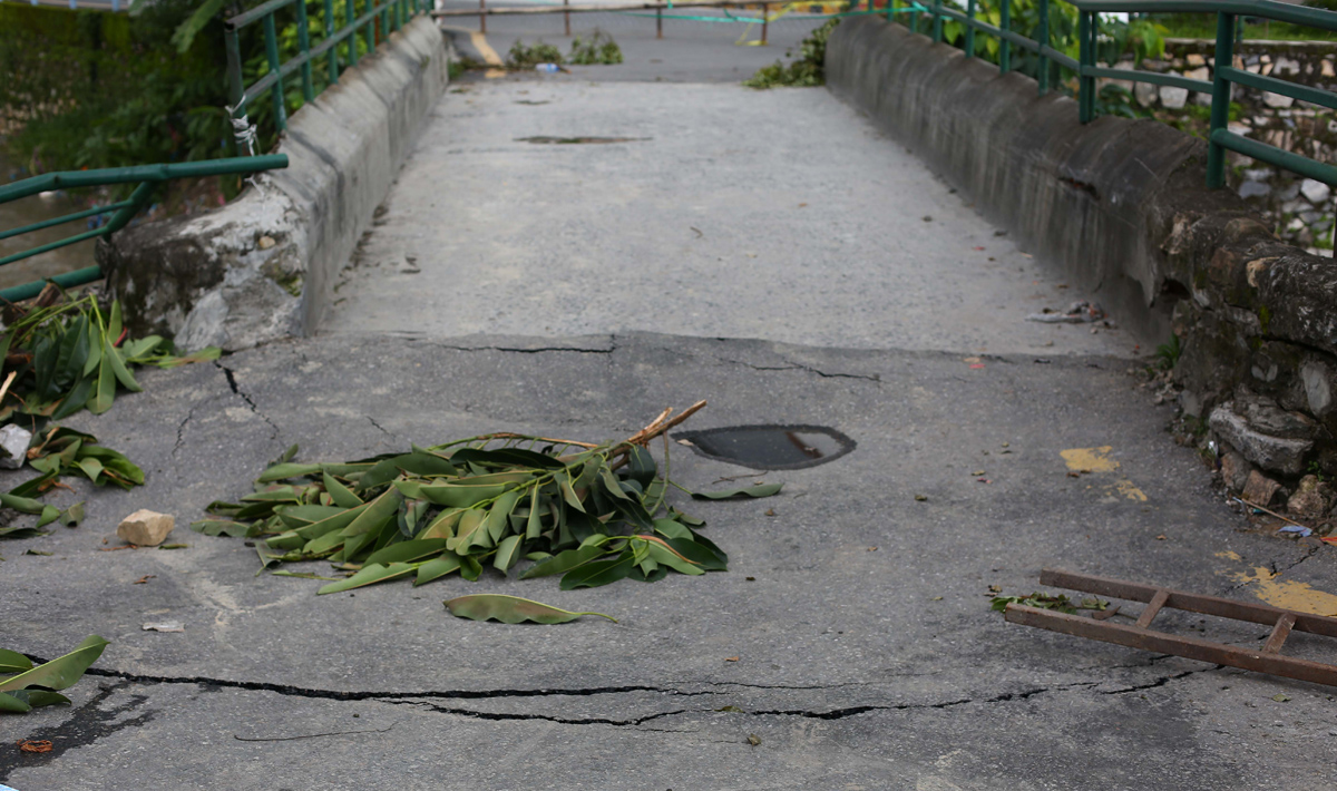 वर्षाका कारण भासियो बबरमहल र बुद्धनगर जोड्ने पुल